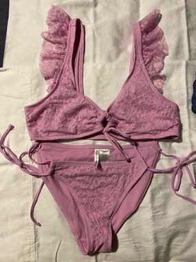 Lilac Ruffled Lace Two-Piece Bikini